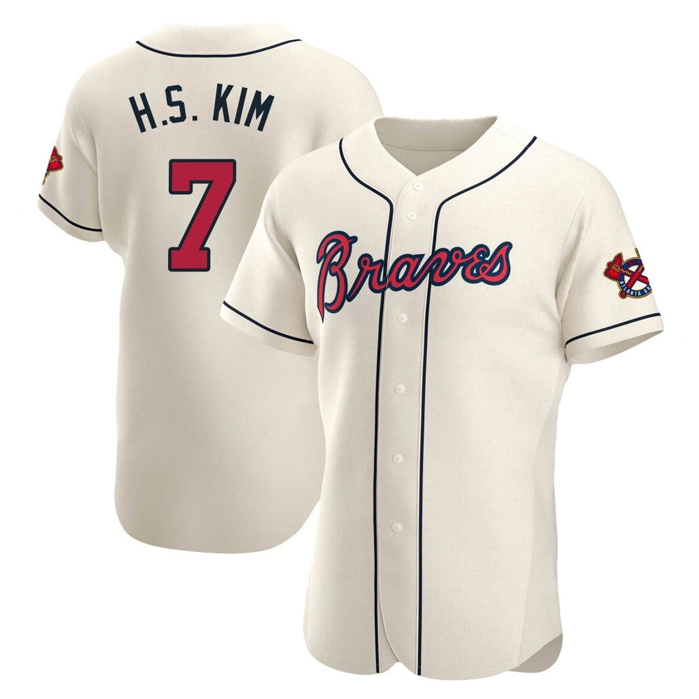 Atlanta Braves #7 Ha-Seong Kim Player Cream Jereymy Limited Elite Home Game Stitched Jerseys