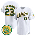 Oakland Athletics #23 Shea Langeliers White Jereymy 2024 Home Limited With Rickey Henderson Patch Stitched Jersey