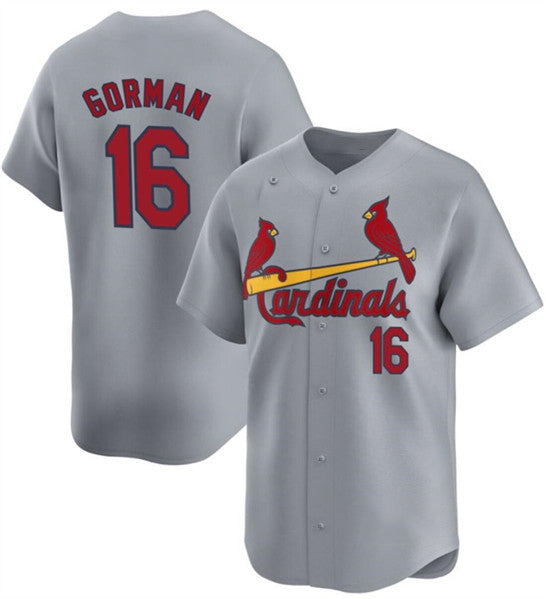 St. Louis Cardinals #16 Nolan Gorman Gray Jereymy 2024 Away Limited Stitched Jersey