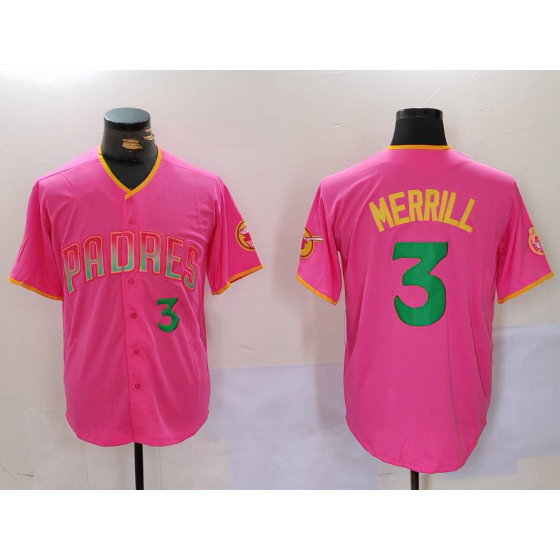San Diego Padres #3 Jackson Merrill Pink Jereymy Player Number Fashion Jersey 2