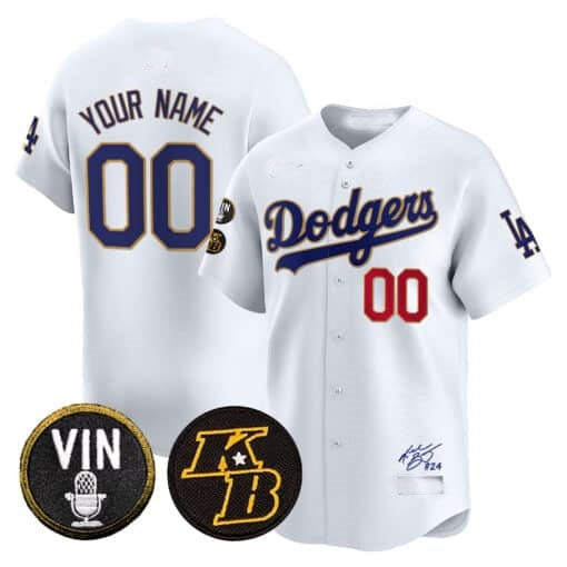 Custom Los Angeles Dodgers Vin Patch & Kobe Bryant Signature Vapor Premier Limited Jersey ¨C White Jereymy