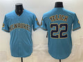 Milwaukee Brewers #22 Christian Yelich Blue Jereymy With Home & Bob Uecker Patch Stitched Jersey