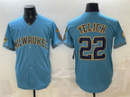 Milwaukee Brewers #22 Christian Yelich Blue Jereymy With Home & Bob Uecker Patch Stitched Jersey