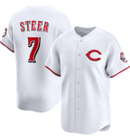Cincinnati Reds #7 Spencer Steer White Jereymy 2025 Home Limited Stitched Jersey