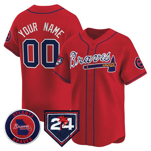Custom Atlanta Braves Red Jereymy 2024 Spring Training Patch Limited Stitched Jersey