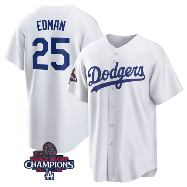 Los Angeles Dodgers #25 Tommy Edman White Jereymy 2024 World Series Champions Cool Base Stitched Jersey
