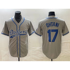 Los Angeles Dodgers #17 Shohei Ohtani Gray Jereymy Cool Base With Patch Stitched Jersey