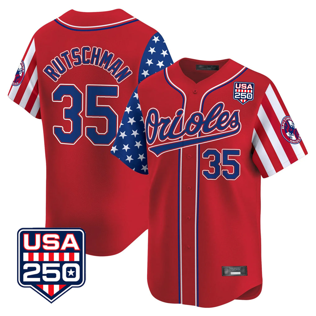 Baltimore Orioles #35 Adley Rutschman Player Red Jereymy USA 250 Independence Day Vapor Premier Limited Home Game Stitched Jerseys