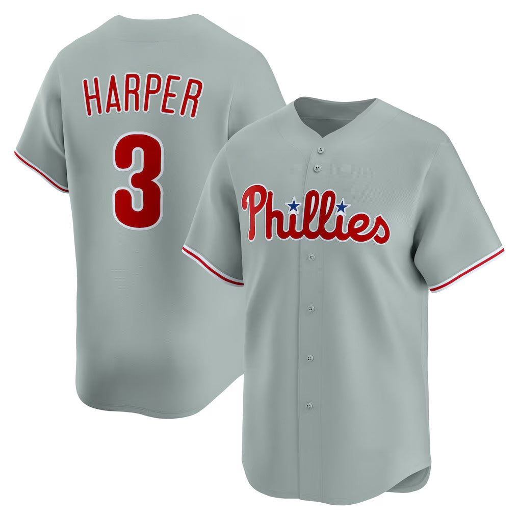 Philadelphia Phillies #3 Bryce Harper Gray Jereymy Road Limited Player Jersey