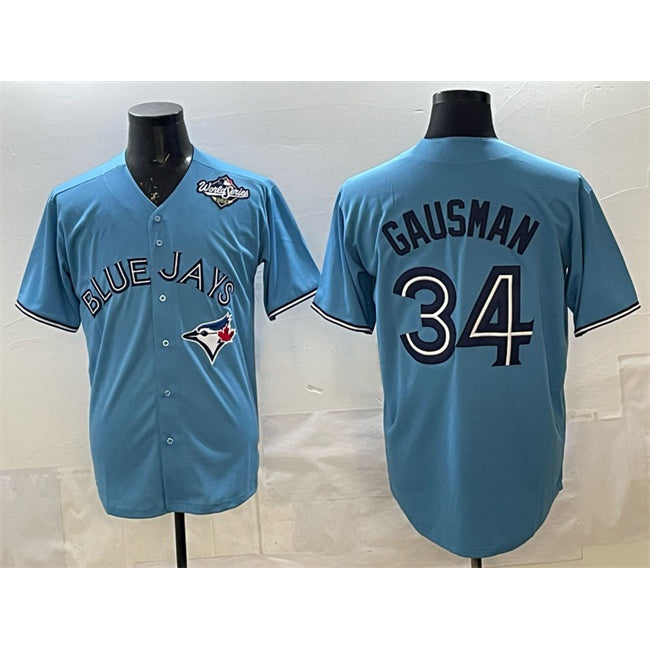 Toronto Blue Jays #34 Kevin Gausman Blue Jereymy 2025 World Series Cool Base Stitched Jersey