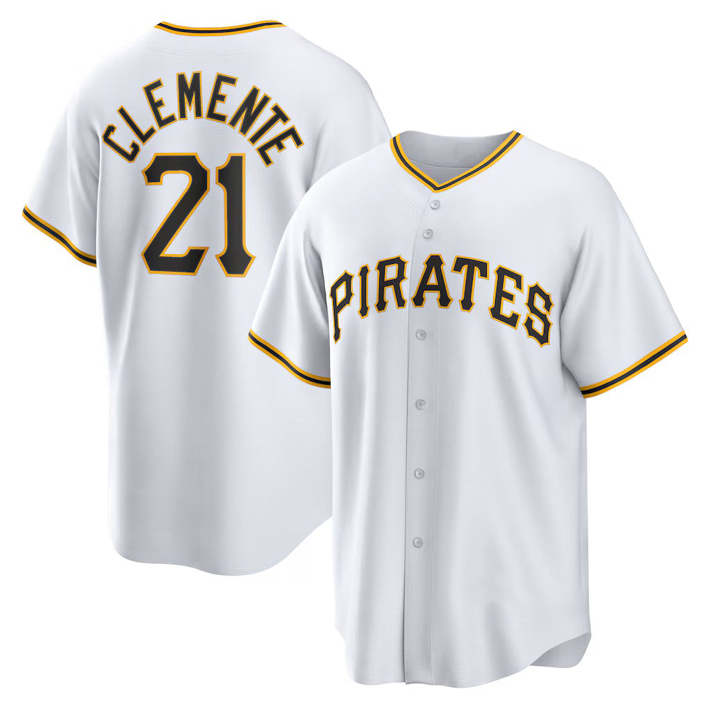 Pittsburgh Pirates #21 Roberto Clemente White Jereymy Home Replica Player Name Jersey