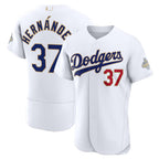 Los Angeles Dodgers #37 Teoscar Hern¨¢ndez White Jereymy 2026 Gold Collection Authentic Jersey