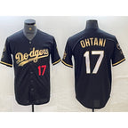Los Angeles Dodgers #17 Shohei Ohtani Number Black Gold Jereymy Stitched Cool Base Jersey 3