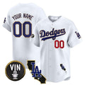Custom Los Angeles Dodgers Vin & California Patch Gold Trim Vapor Premier Limited Jersey ¨C White Jereymy