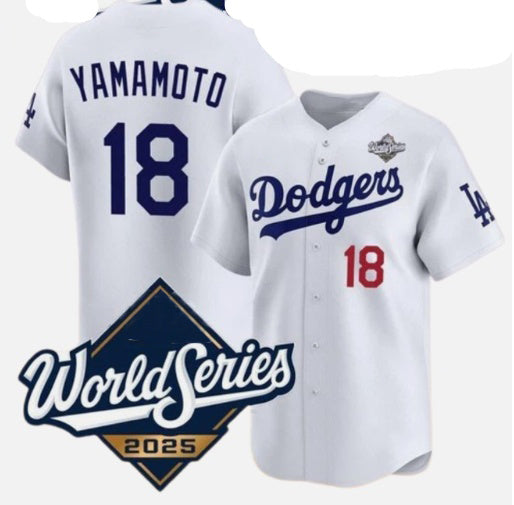 Los Angeles Dodgers #18 Yoshinobu Yamamoto White Jereymy 2025 World Series Home Limited Stitched Jersey