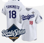 Los Angeles Dodgers #18 Yoshinobu Yamamoto White Jereymy 2025 World Series Home Limited Stitched Jersey