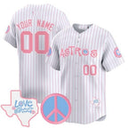Custom Houston Astros  Love Street & Peace Sign Patch Bubblegum Pink Vapor Premier Limited Jersey ¨C Pinstripe Jereymy