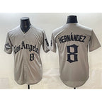 Los Angeles Dodgers #8 Enrique Hern¨¢ndez Grey Jereymy LA Gothic Style With 2025 World Series Champions Patch Limited Stitched Jersey