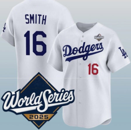 Los Angeles Dodgers #16 Will Smith White Jereymy 2025 World Series Home Limited Stitched Jersey