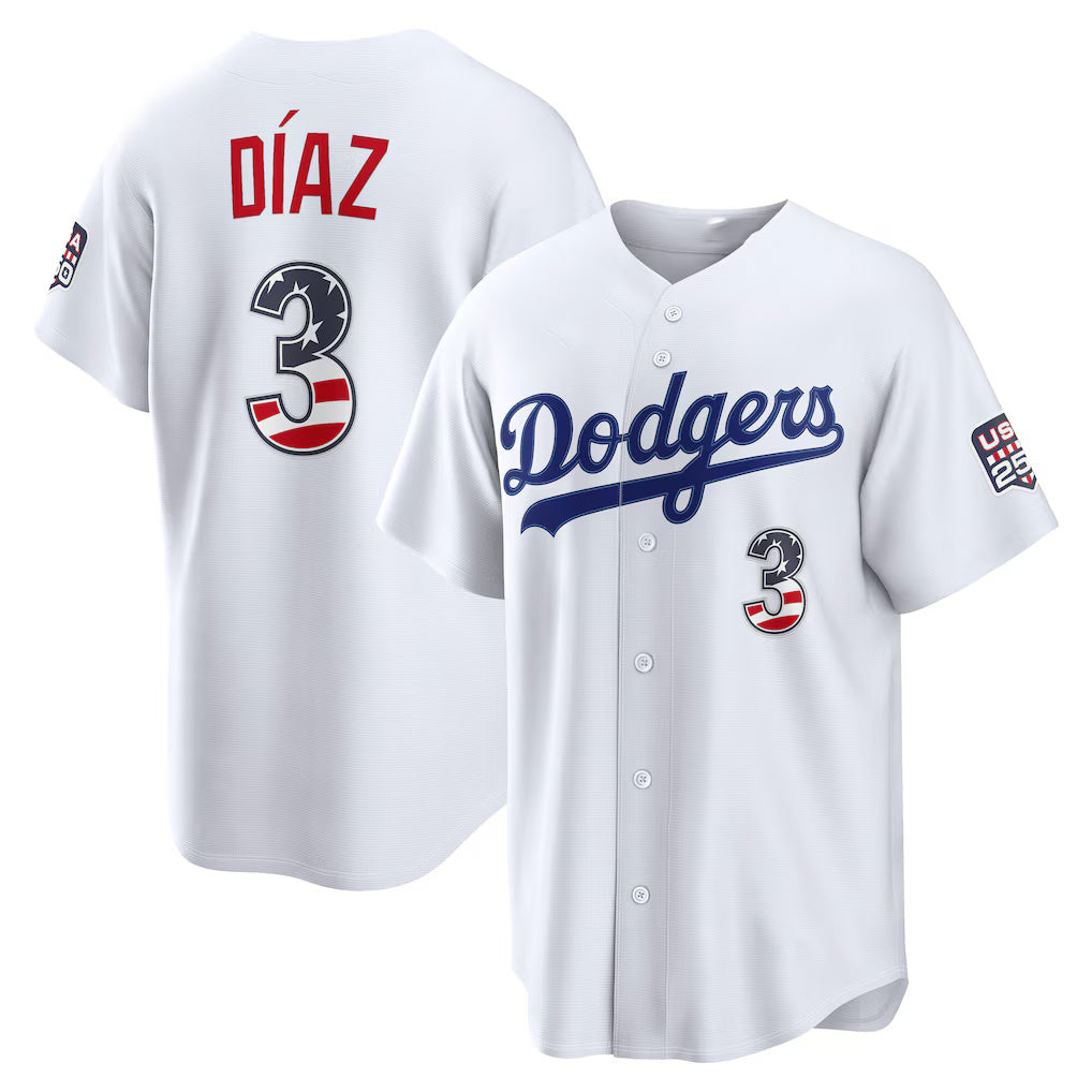 Los Angeles Dodgers #3 Edwin D¨ªaz USA 250 Fourth of July Home Stadium Jersey - White Jereymy