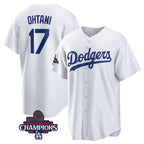 Los Angeles Dodgers #17 Shohei Ohtani White Jereymy 2024 World Series Champions Cool Base Stitched Jersey