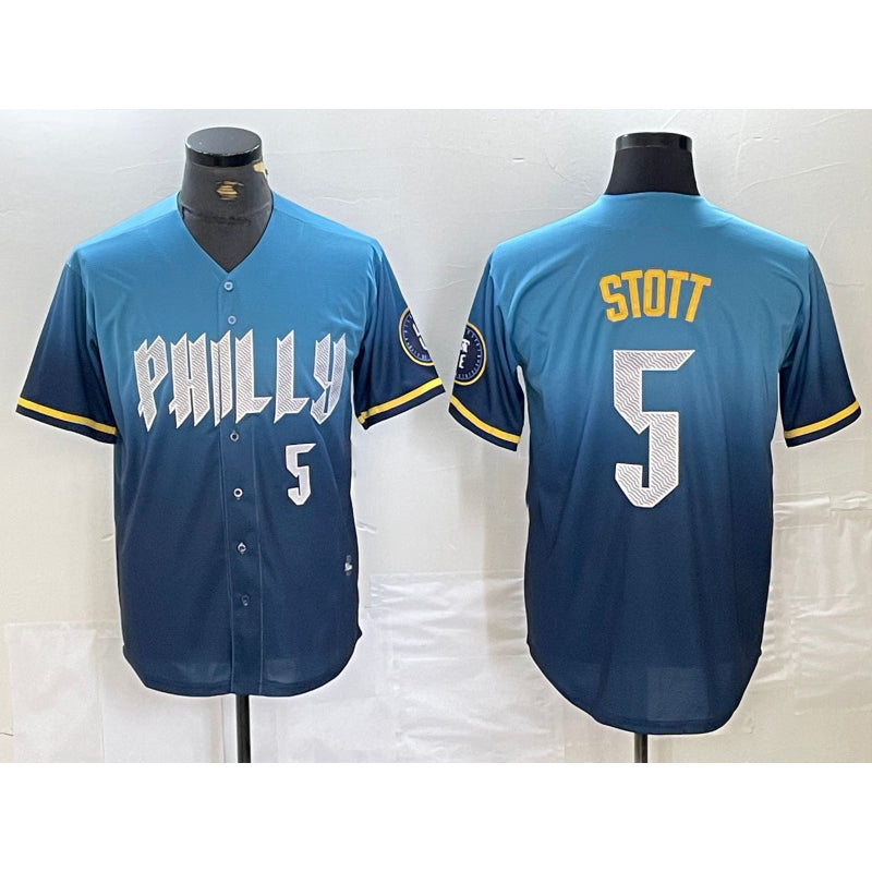 Philadelphia Phillies #5 Bryson Stott Blue Jereymy 2024 City Player Number Cool Base Stitched Jersey 2