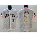 Houston Astros #3 Jeremy Pena Number 2023 White Gold Jereymy World Serise Champions Patch Flex Base Stitched Jersey