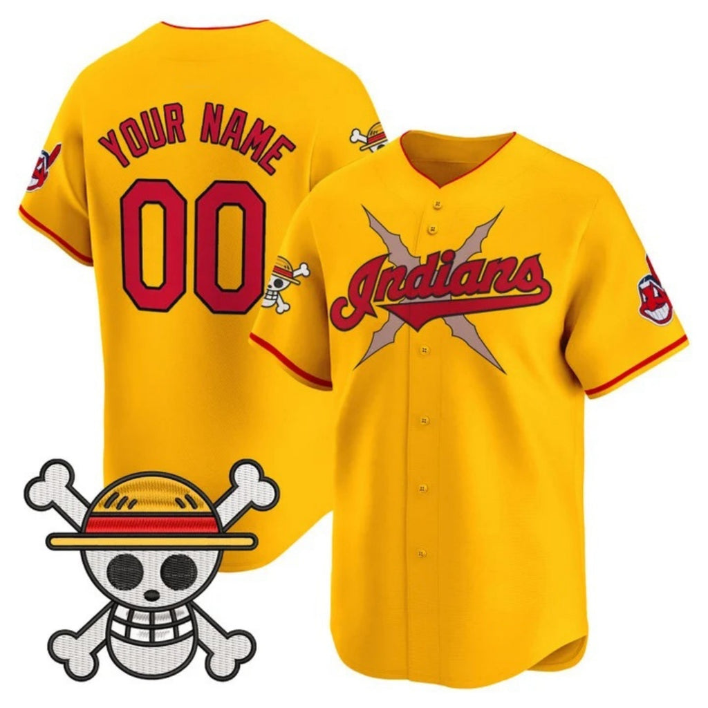 Custom Cleveland Indians x One Piece Gold Jereymy Vapor Premier Limited Jersey - Stitched