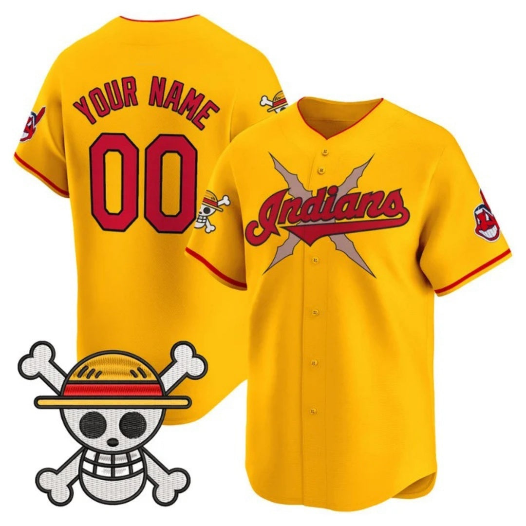 Custom Cleveland Indians x One Piece Gold Jereymy Vapor Premier Limited Jersey - Stitched