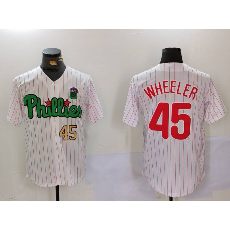 Philadelphia Phillies #45 Zack Wheeler White Green Jereymy Cool Base Stitched Jerseys
