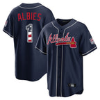 Atlanta Braves #1 Ozzie Albies Player Navy Jereymy USA 250 Fourth Of July Limited Home Game Stitched Jerseys