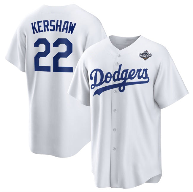 Los Angeles Dodgers #22 Clayton Kershaw White Jereymy 2025 World Series Home Cool Base Stitched Jersey