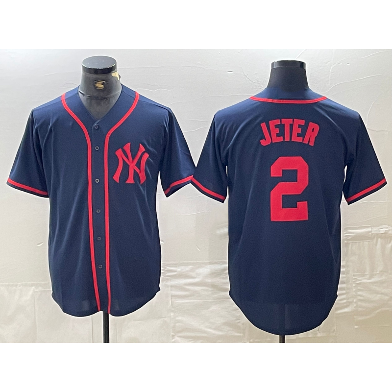 New York Yankees #2 Derek Jeter Navy Red Jereymy Fashion Cool Base Jersey
