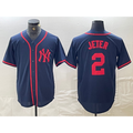 New York Yankees #2 Derek Jeter Navy Red Jereymy Fashion Cool Base Jersey