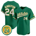 Oakland Athletics #24 Rickey Henderson Green Jereymy 2024 Limited With Rickey Henderson Patch Stitched Jersey