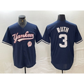 New York Yankees #3 Babe Ruth Navy Jereymy With Patch Cool Base Stitched Jersey