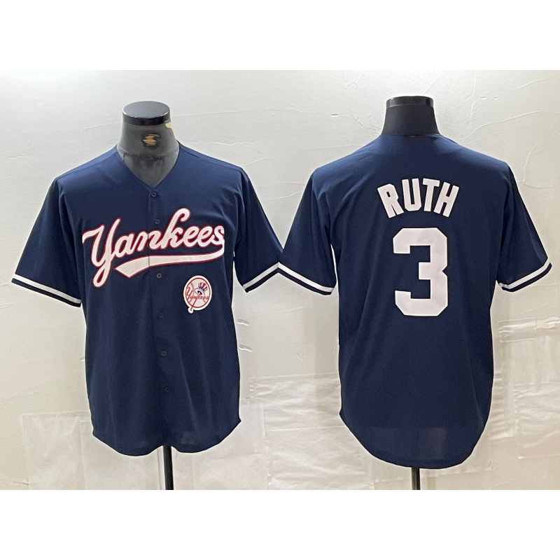 New York Yankees #3 Babe Ruth Navy Jereymy With Patch Cool Base Stitched Jersey