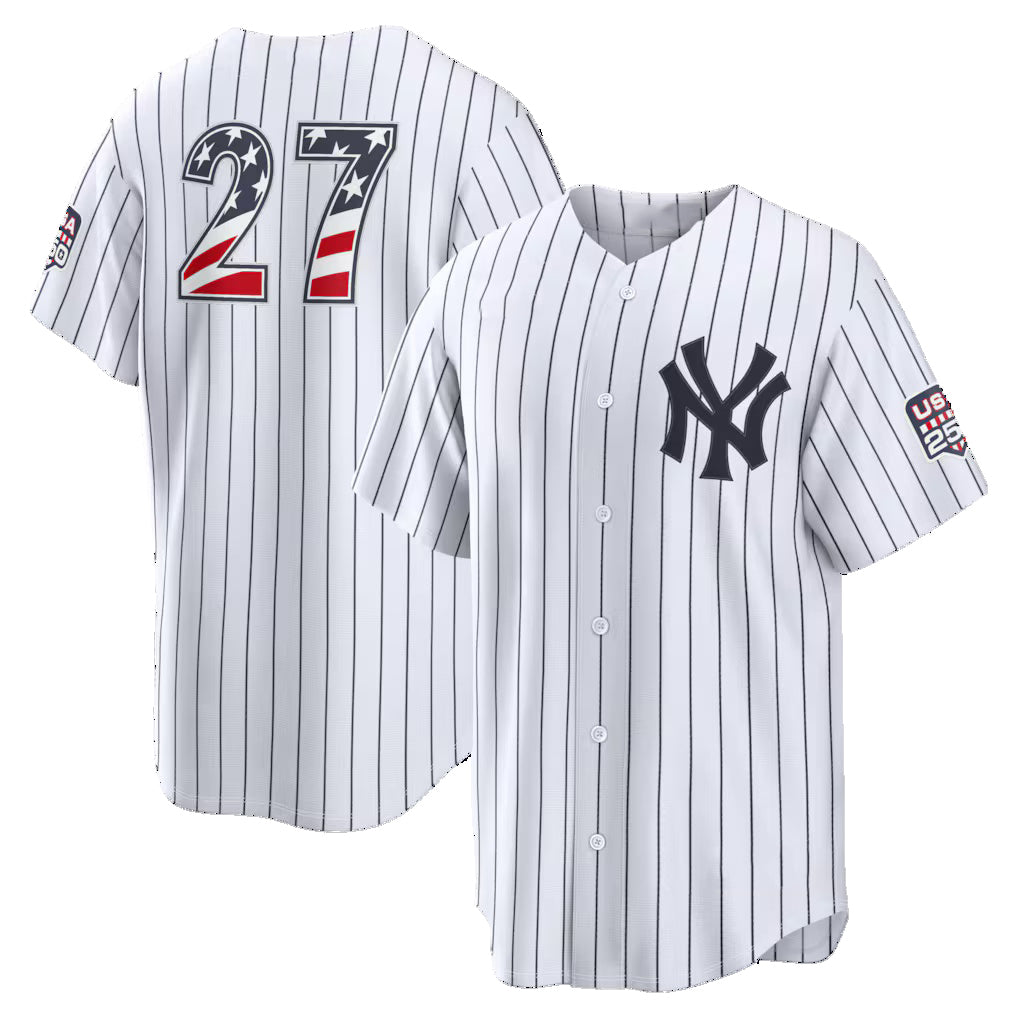 New York Yankees #27 Giancarlo Stanton USA 250 Fourth of July Home Stadium Jersey - White Jereymy
