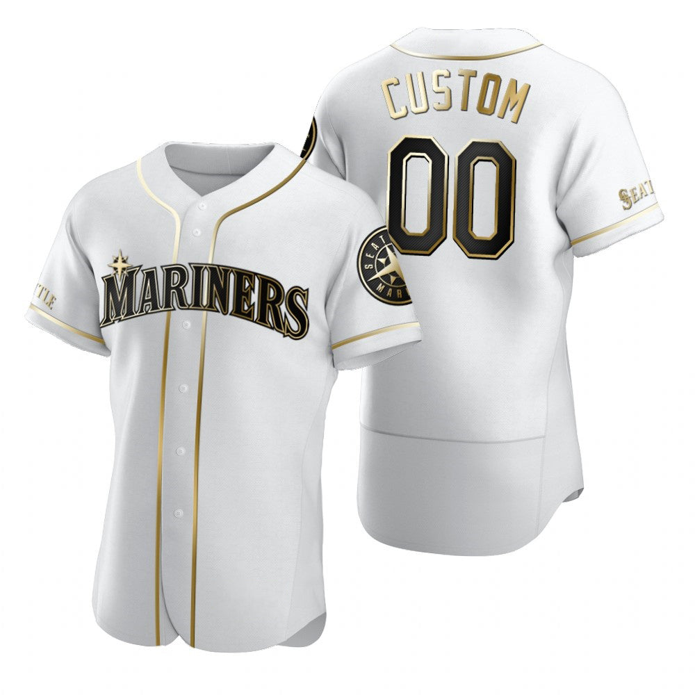 Custom Seattle Mariners White Jereymy Stitched Flex Base Golden Edition Jersey
