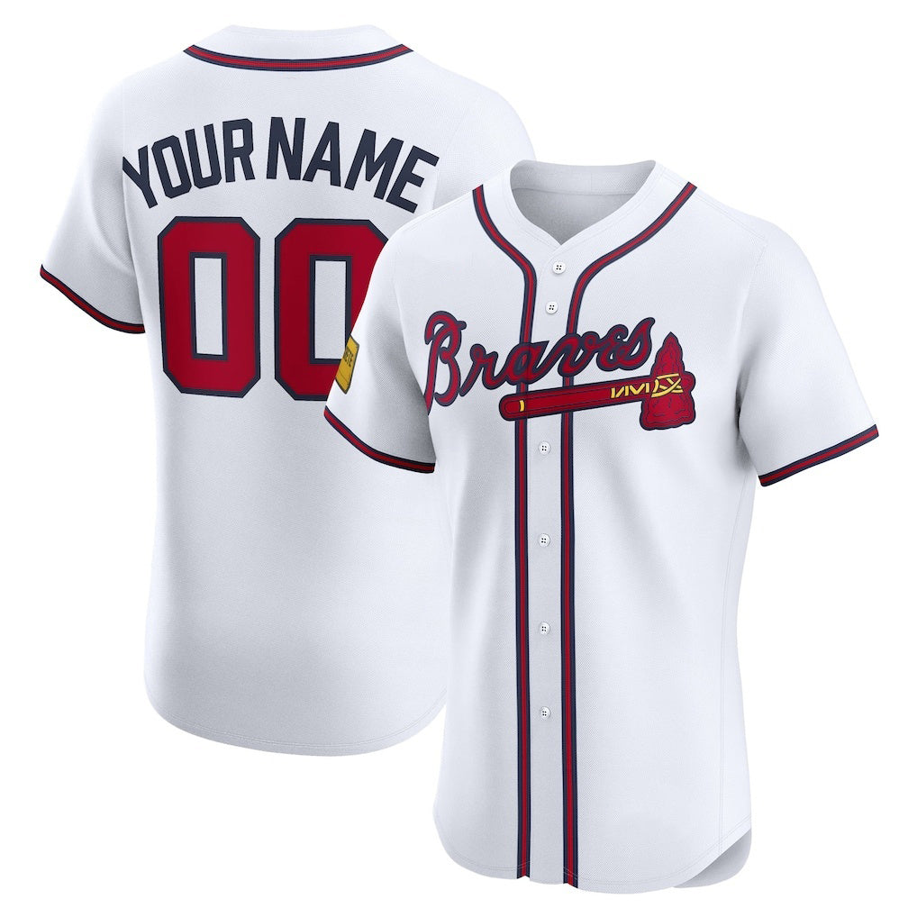 Custom Atlanta Braves White Jereymy Home Elite Sponsor Patch Jersey