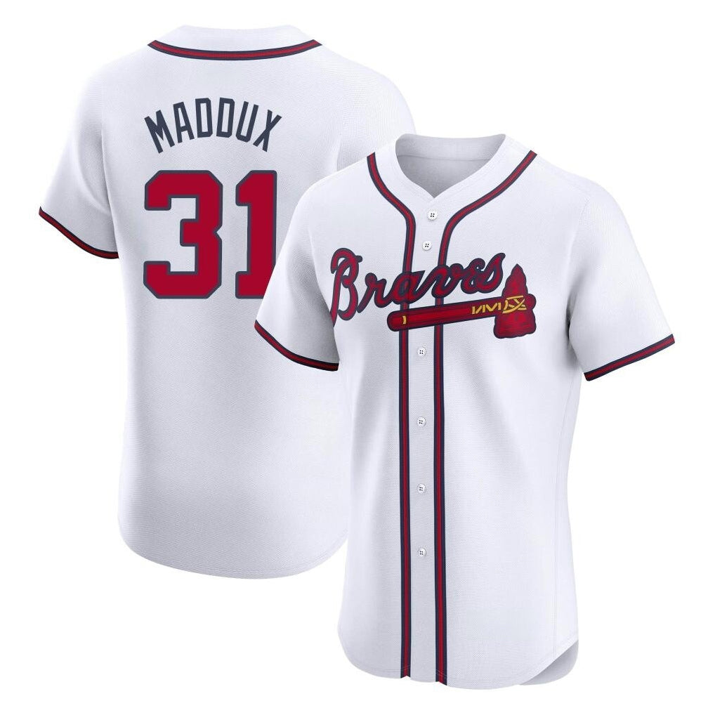 Atlanta Braves #31 Greg Maddux Player White Jereymy Limited Elite Home Game Stitched Jerseys