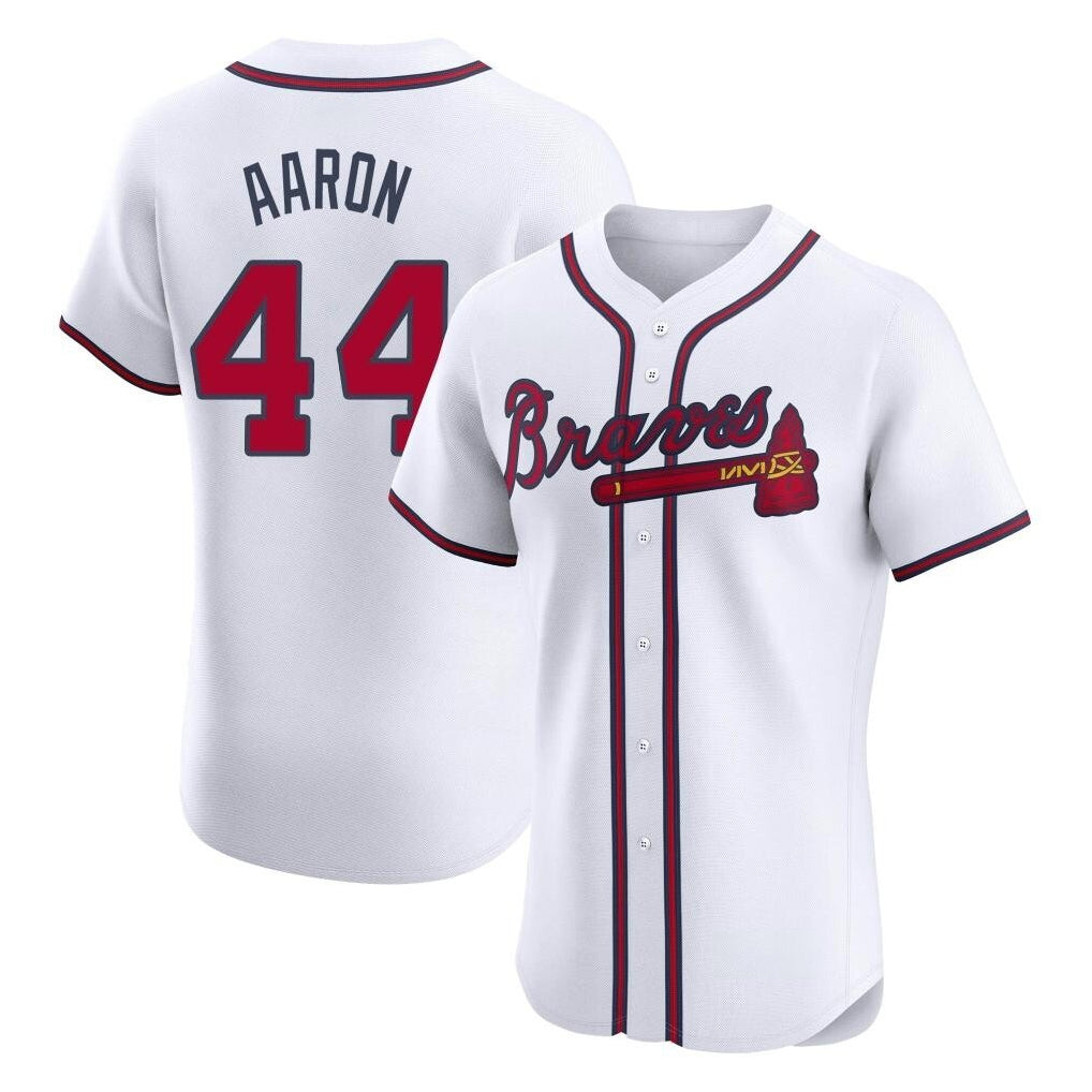Atlanta Braves #44 Hank Aaron Player White Jereymy Limited Elite Home Game Stitched Jerseys