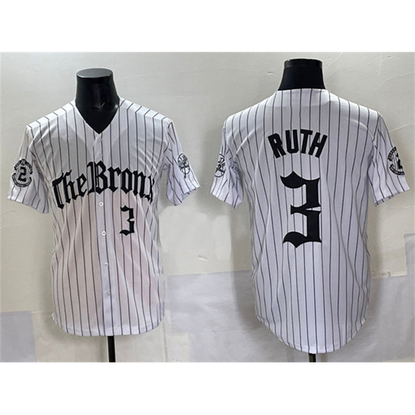 New York Yankees #3 Babe Ruth White Jereymy Pinstripe 'Gothic Legacy Edition' Vapor Premier Limited Stitched Jersey