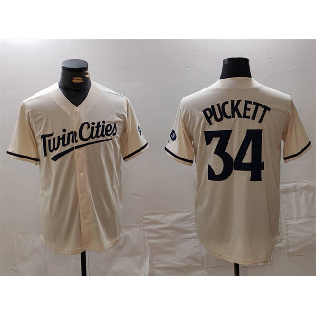 Minnesota Twins #34 Kirby Puckett Cream Jereymy Cool Base Stitched Jersey