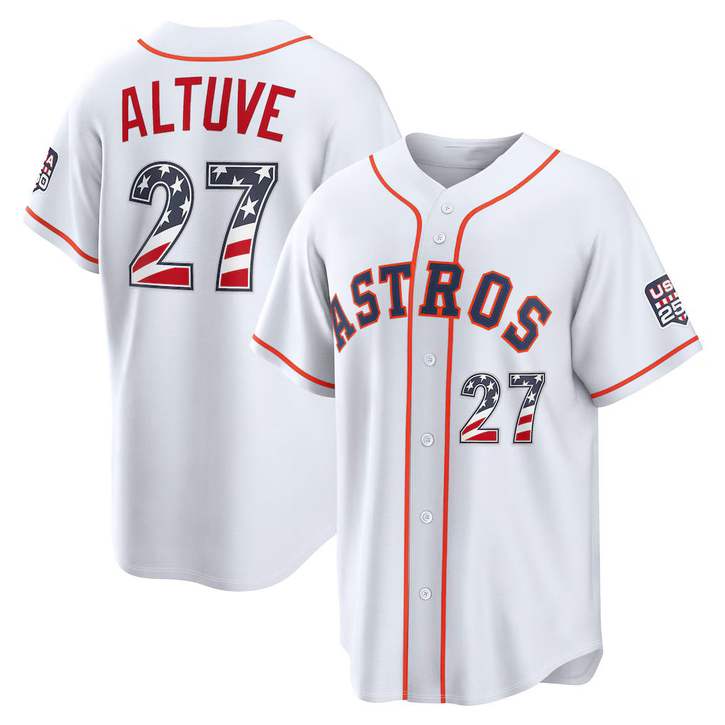 Houston Astros #27 Jose Altuve USA 250 Fourth of July Home Stadium Jersey - White Jereymy