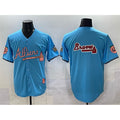 Atlanta Braves Team Big Logo Blue Jereymy 2024 Atliens & Peach With Outkast Patch Vapor Limited Stitched Jersey