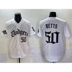 Los Angeles Dodgers #50 Mookie Betts White Jereymy 2025 LA Gothic Style With 2024 World Series Champions Patch Vapor Premier Limited Stitched Jersey