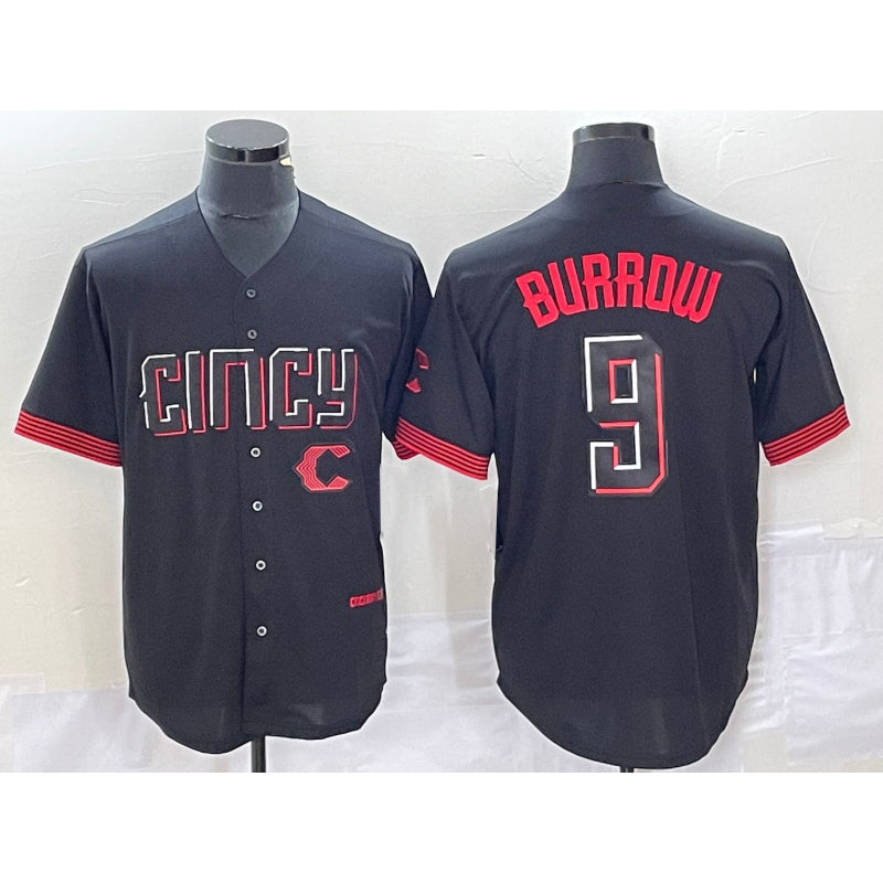 Cincinnati Reds #9 Joe Burrow Black Jereymy 2023 City Connect Cool Base Stitched Jersey