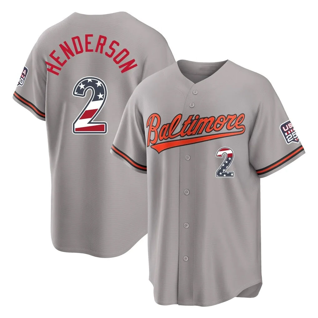 Baltimore Orioles #2 Gunnar Henderson Player Gray Jereymy USA 250 Fourth of July Home Game Stitched Jerseys