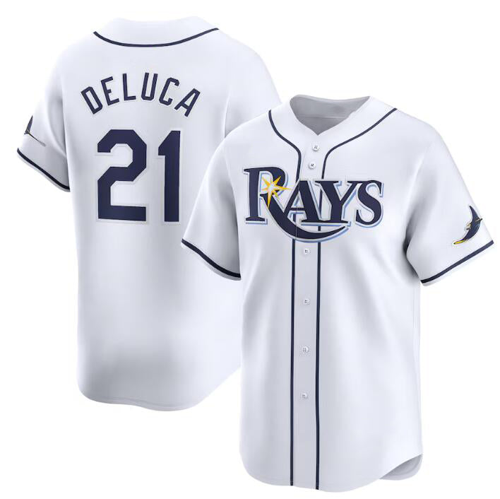 Tampa Bay Rays #21 Jonny DeLuca White Jereymy Home Limited Stitched Jersey